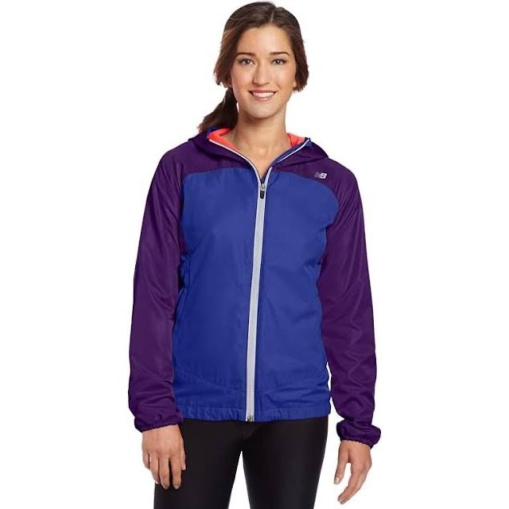 New Balance Women's Sequence Hooded Windbreaker Jacket Purple Blue Zip Up Sm Run